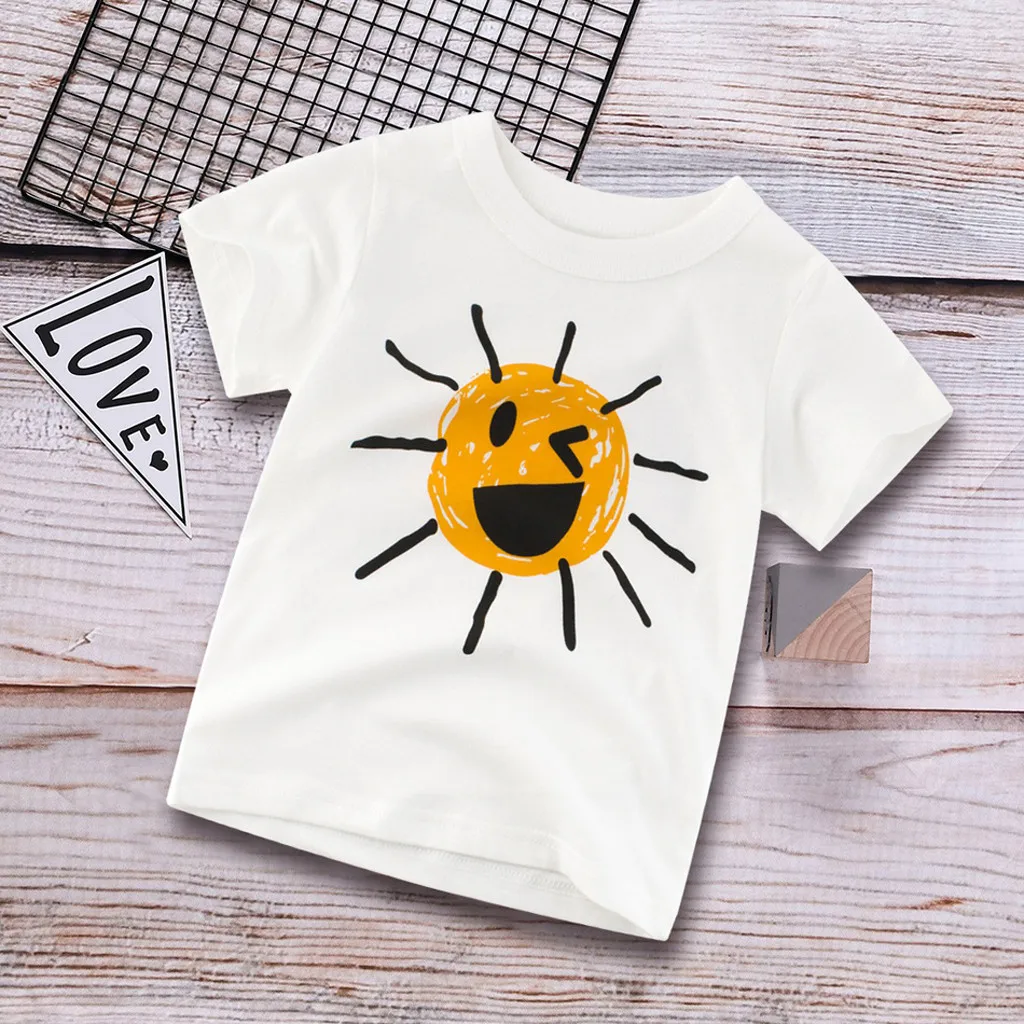 

Children's Clothing Kids Baby Boys Cartoon Sun Smile Face T Shirt Tops 1PCS Outfits Set Poleras Summer Children Casual Clothing