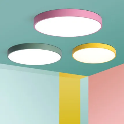 

The light in the bedroom ceiling lamps warm Macarons modern minimalist led Nordic children room lamp round the living room