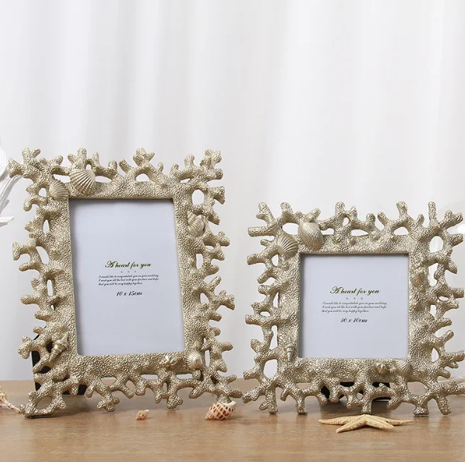 

Fashionable Mediterranean Style Marine Life Coral Shell Resin Photo Frame Creative Underwater world Desktop Picture FramesLFB662