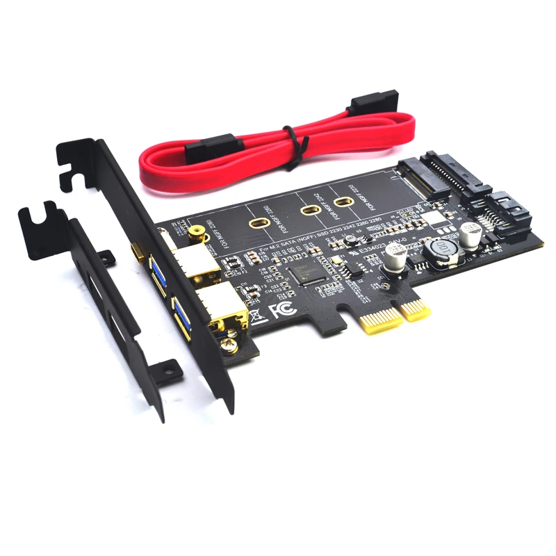 Adaptateur PCIe 2x USB 3.0 et type-c M.2, carte de contrôleur M2 SSD SATA B à PCI-e 3.0, convertisseur pour NGFF 2280, 2260, 2242, 2230