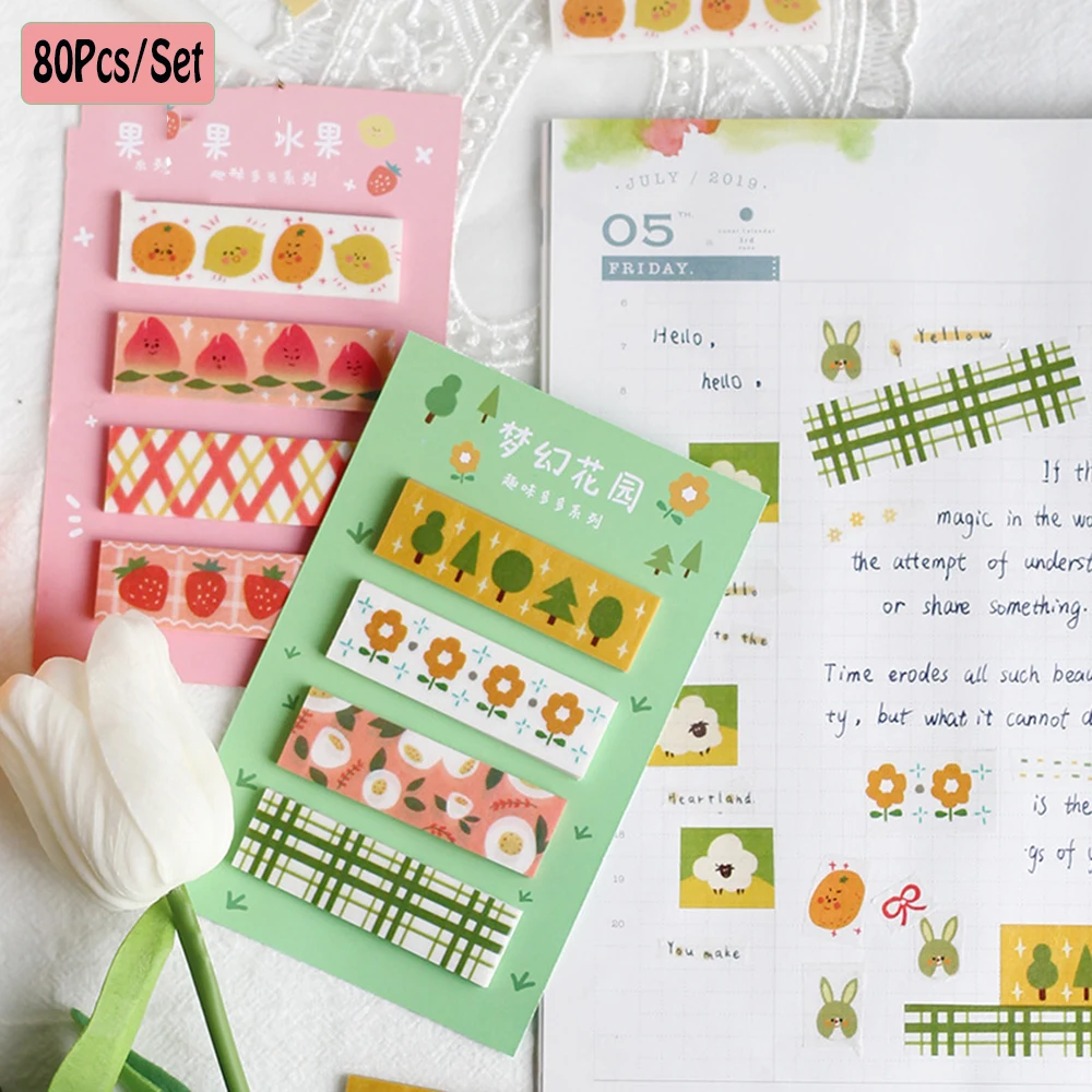 

80Pcs/Set Cute Fun Series Memo Pad Stickers Creative Fresh Message Note Index Planner Sticker Stationery Office School Supplies