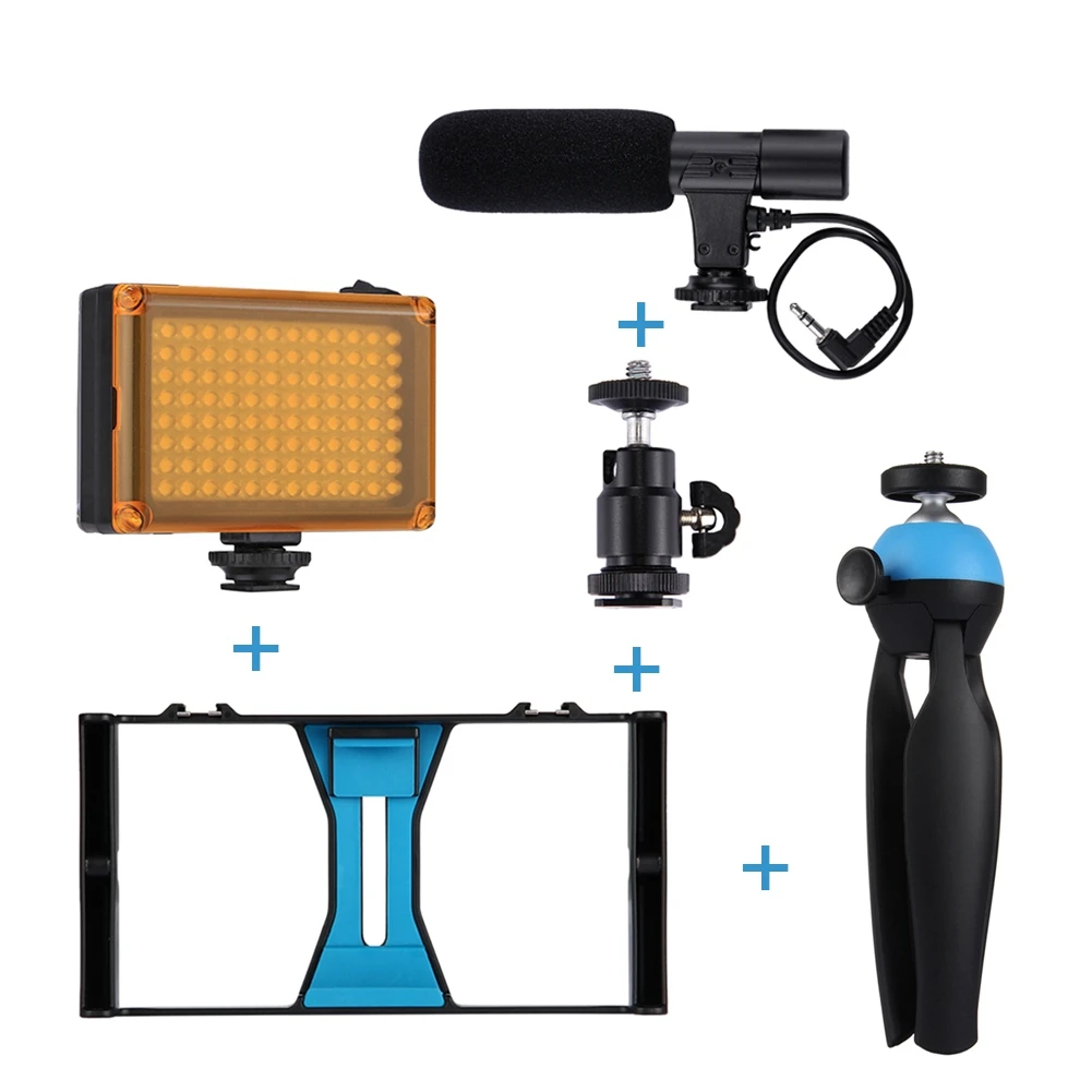 

PULUZ Smartphone Video Rig+LED Studio Light+Cold Shoe Head+Microphone+Mini Tripod /5-in-1 Handheld Movie Making Set
