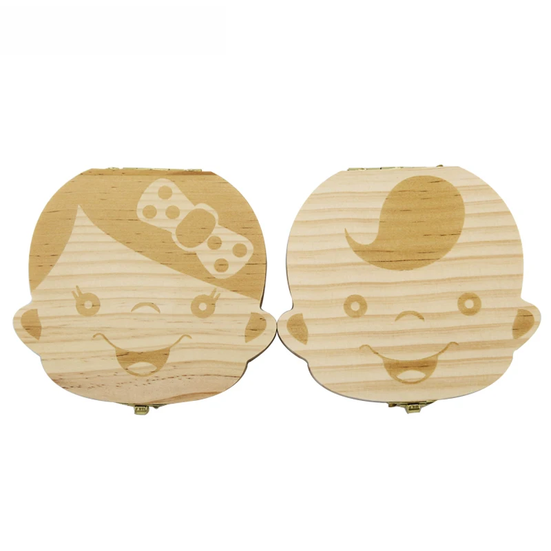 

Storage Bin English And Spanish Boy Girl Baby Teeth Memory Box Lanugo Preservation Wooden Children Gift Saving Cassett