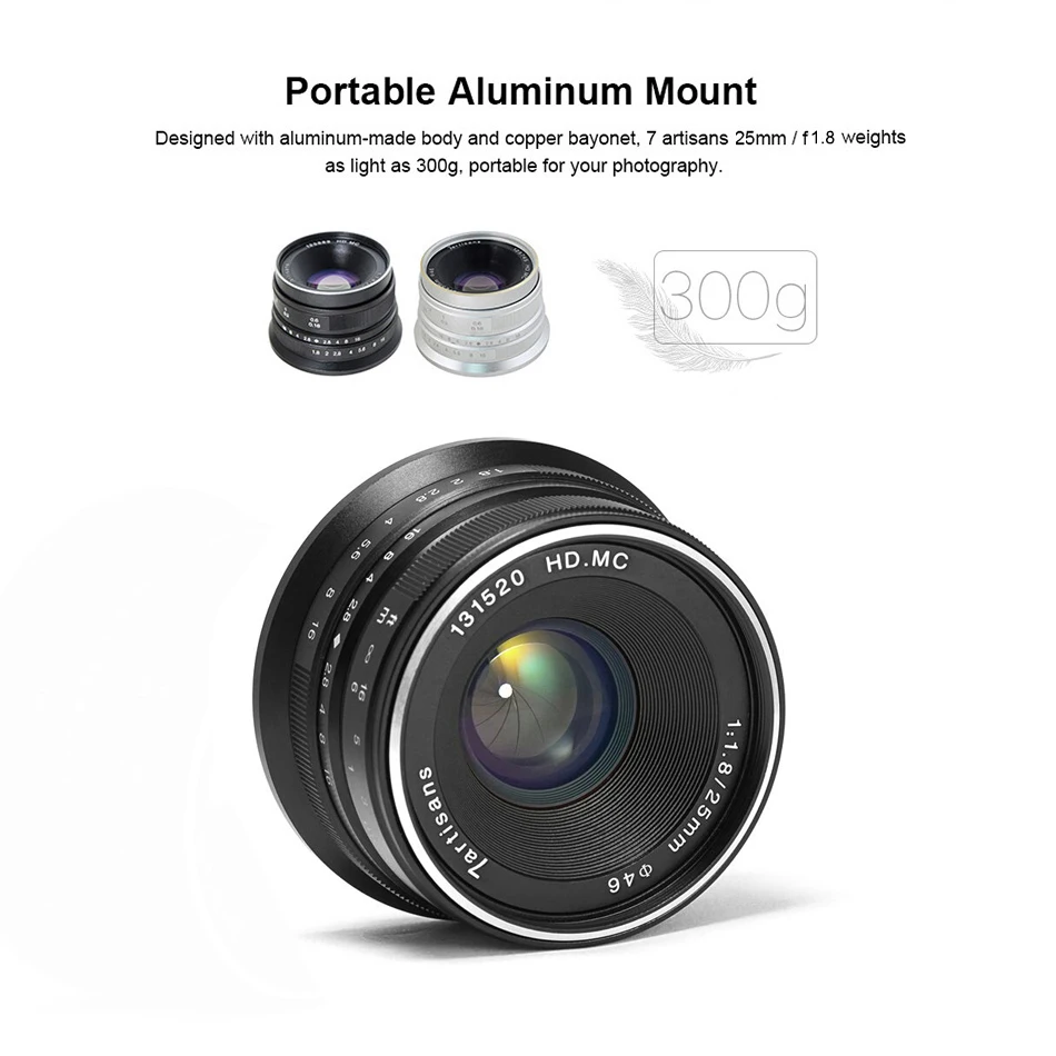 7 ремесленников 25 мм F/1,8 Prime Lens для всех одиночных серий для Fuji/для E Mount/для камер Micro 4/3 A7 A7II A7R A7RII G1 G2 G3