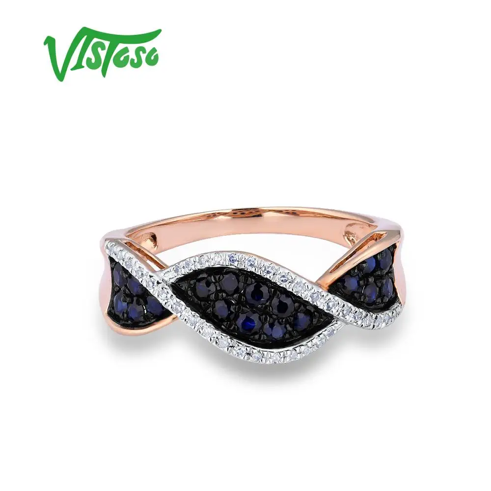 VISTOSO, золотые кольца для женщин, чистое 14 к, 585 розовое золото, кольцо, сверкающие алмазы, синий сапфир, роскошные свадебные ювелирные изделия для помолвки