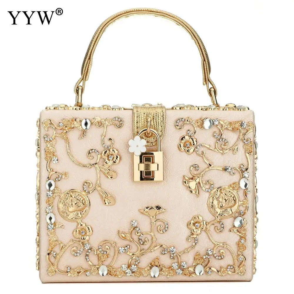 

YYW New Shoulder Handbag Women Lace Pu Hollow Rhinestone Hot Sale Small Color Square Bag Evening Bag For Party Bolsa