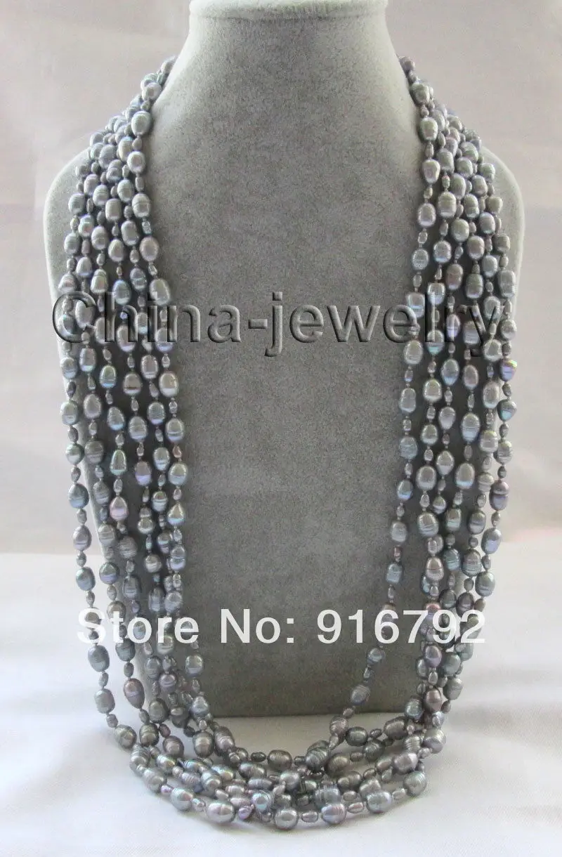 

free P&P >>>>>wholesale 3pieces 63" 4-5-8-10mm gray freshwater pearl necklace