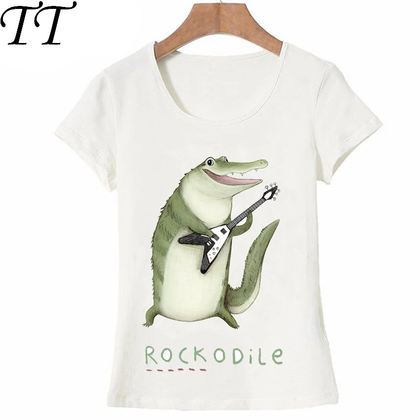 

Punk Cool Rock Rockodile Print T-Shirt Summer Fashion Women T-shirt Girl Cartoon music Tops Cute Woman Tee Hip Hop Short sleeve