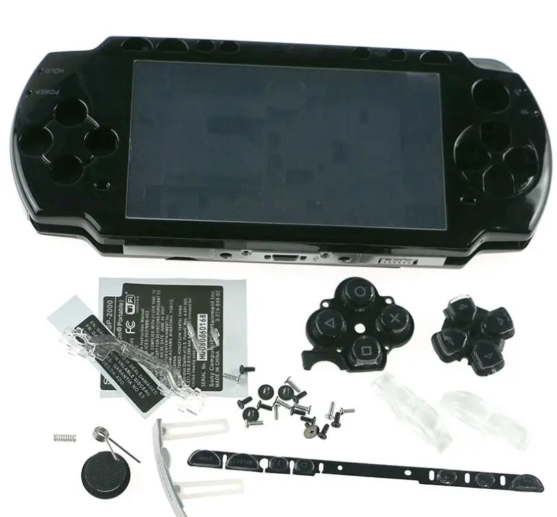 10 компл./лот Замена для Оборудование для psp 2000 Оборудование для psp 2000 игровая консоль полный Корпус чехол Чехол на пуговицах, комплект(6 видов цветов доступны - Цвет: black