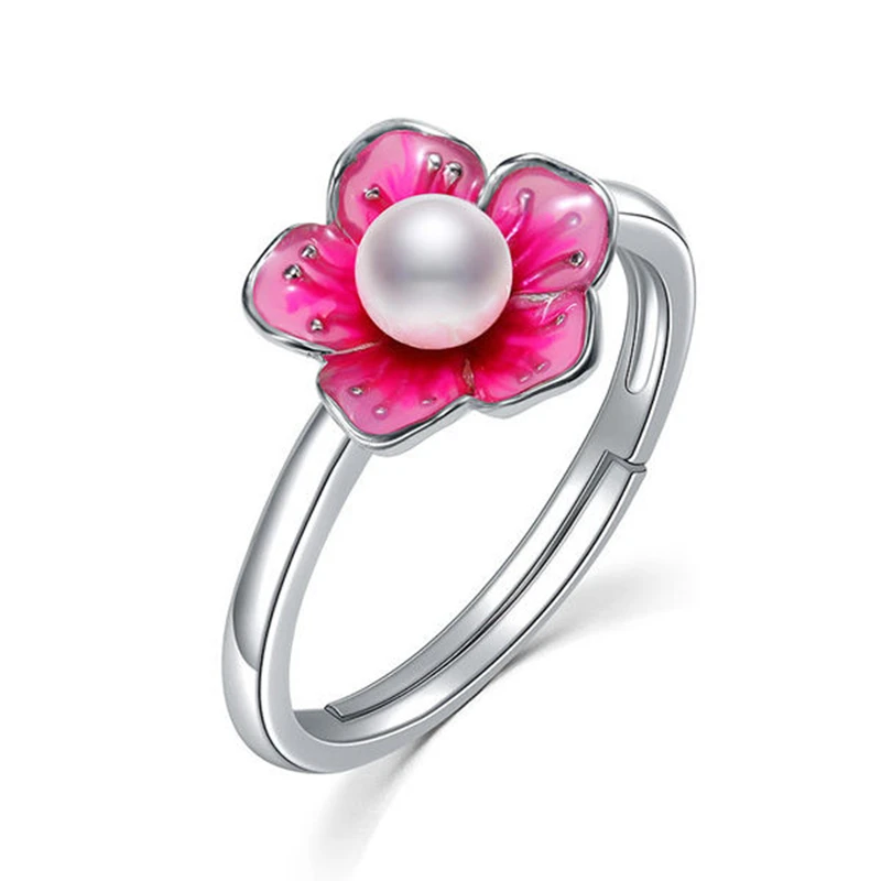 

DMCRFP016 4-5MM Peach Blossom Pearl Ring Real 925 Sterling Silver Ring Women Gift