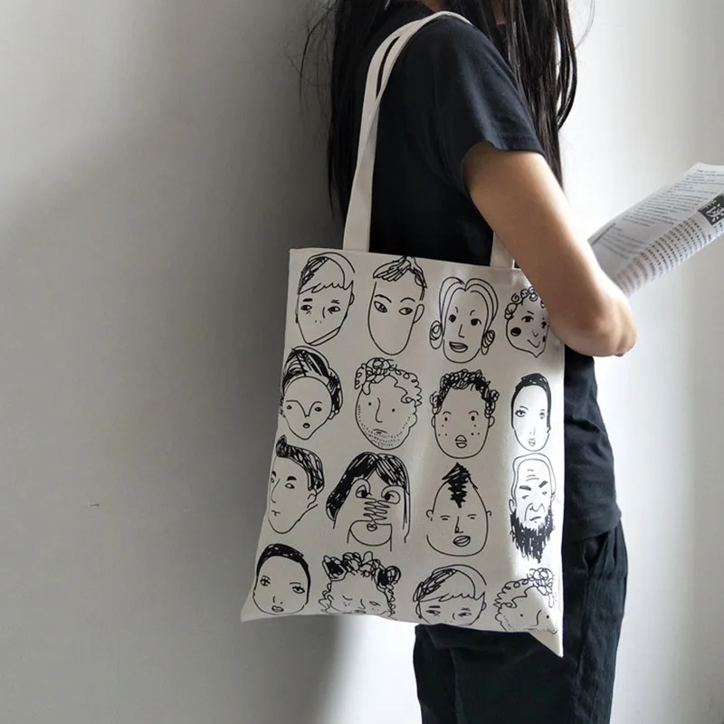 

2019 Women Canvas Shoulder Bags Reusable Foldable Cartoon Printing Eco Shopping Bag School Travel Ladies Tote Handbag Bags W400