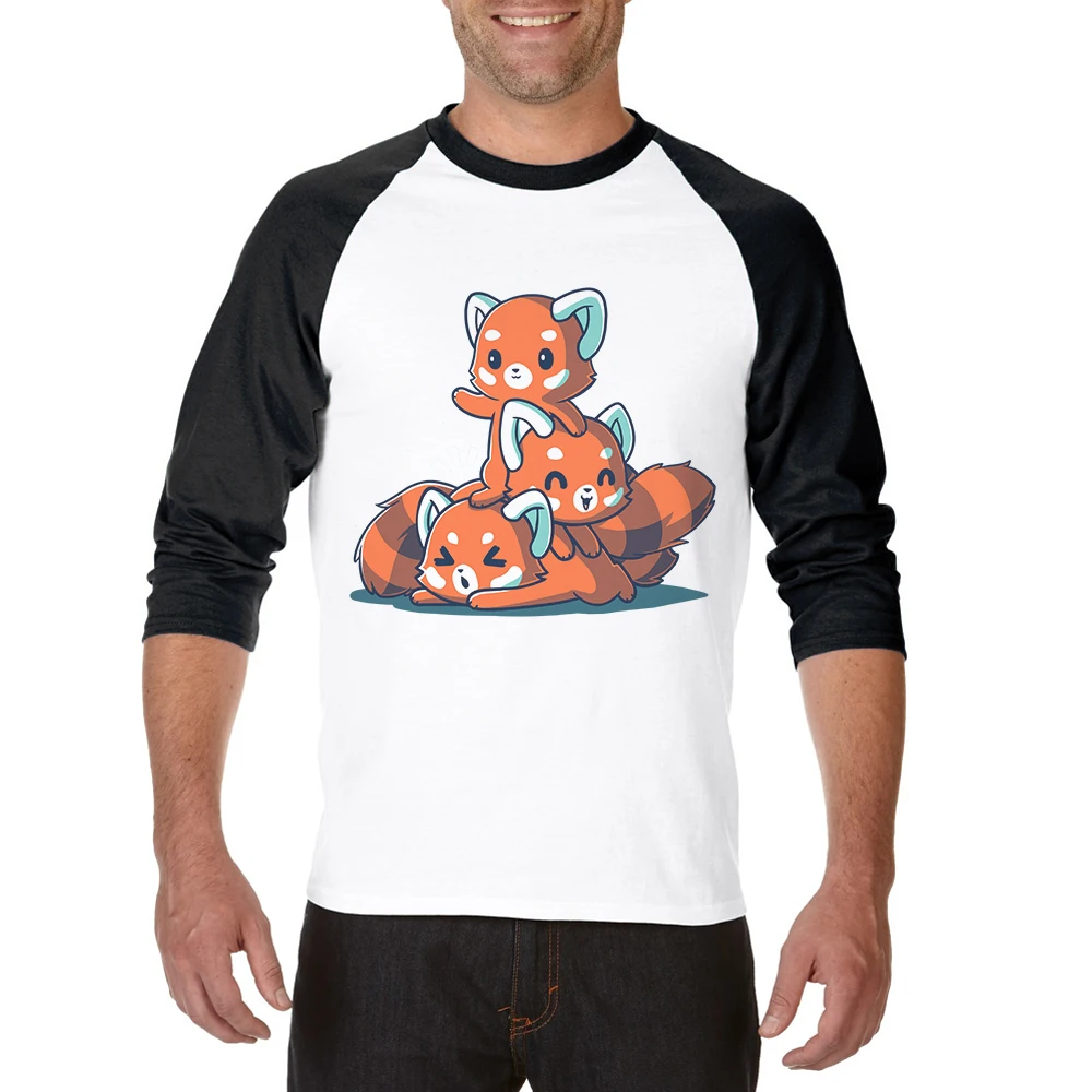 

New Arrival T Shirts Men Cotton Tops Tee Cartoon Cute Fox Printing Mens 3/4 Raglan Sleeve O-Neck Funny Man Tshirt Male Clothing