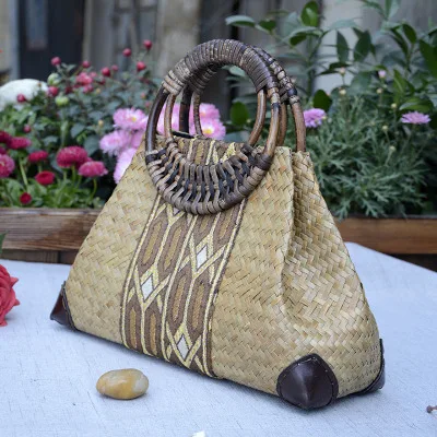 

Fashion national Women Small Travel Straw bag!Nice Striped Printed Lady Holiday Top-handle bags All-match Sandy beach Carrier