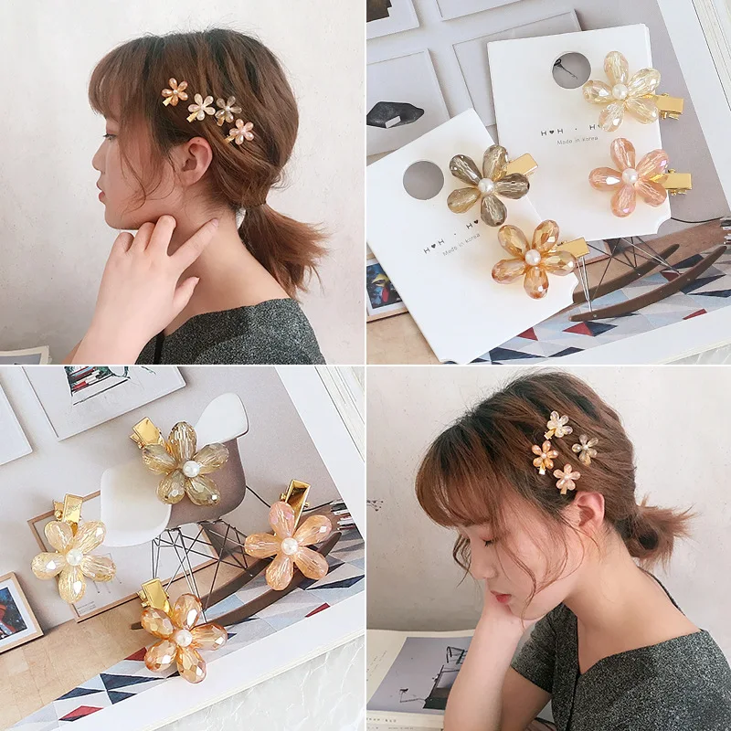

Women Girls Crystal Flower Hair Clips Korean Alloy Pearl Hairband Hairpins Headwear Cute Princess Barrettes Hair Accessories