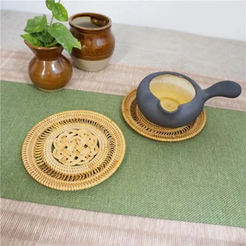 Vintage Rattan Weaving Coaster Placemat Cup Mats Pad Drink Tea Table Mat Kitchenin Tea Trays