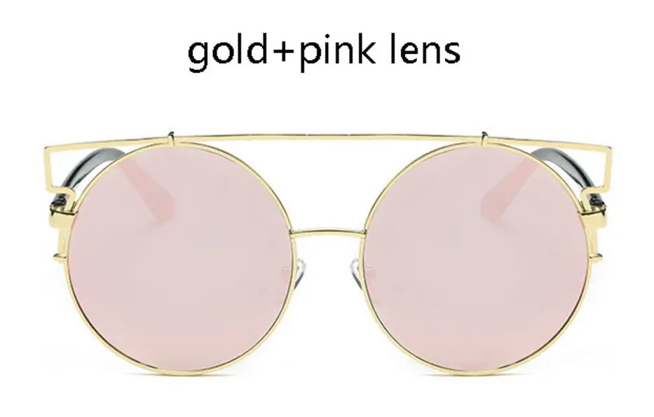 Большие Круглые Солнцезащитные очки es Trend, металлическая оправа, большие круглые очки, красное зеркало, солнцезащитные очки es, женские круглые стеклянные очки, фирменный дизайн - Цвет линз: gold pink lens