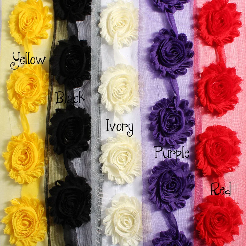 10yards 2.6" Chic Shabby 3D Fabric Chiffon Flowers For Headbands 