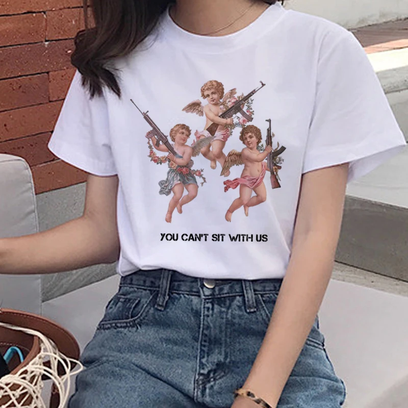 Harajuku Angel Kawaii Футболка женская Ullzang симпатичная Детская футболка с ангелами 90s