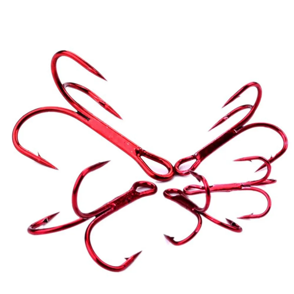 

50pc/lot Fishing Hooks 2/4/6/8/10/# High Carbon Steel Treble Hooks Fishing Tackle Silver/Red Fish Hook