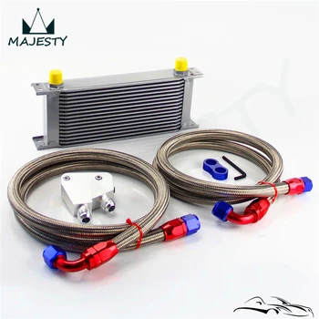 

Universal 16 Row Engine Oil Cooler Kit + Sandwich Plate adapter For LS1 LS2 LS3 Silver