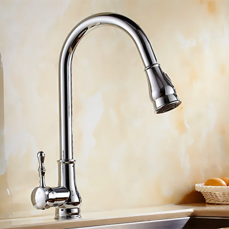 Free shipping hot selling pull out kitchen sink faucet by top quality polished chrome kitchen faucet