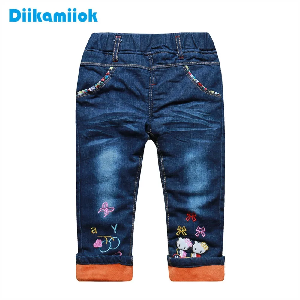 

New Fashion Winter Baby Girls Jeans Children Clothing Kids Thermal Trousers Thick Keep Warm Pants Denim for Girl 1-6 year XJ-D01