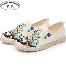 Г. новые женские парусиновые Эспадрильи на плоской подошве ручной работы женские повседневные лоферы с вышивкой Феникса Лен пенька без застежки