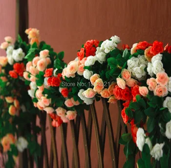 

5.5Feet 1.7Meter Artificial silk rose flowers vine 72flowers garland for home wall decoration Fake flowers string