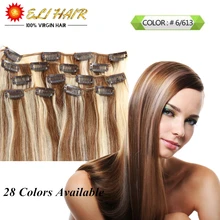 Wholesale 7A Remy Virgin Brazilian Human Hair Clip In Extensions #6/613 Color Clip In 100%Human Hair Straight 70g/80g/100g/120g