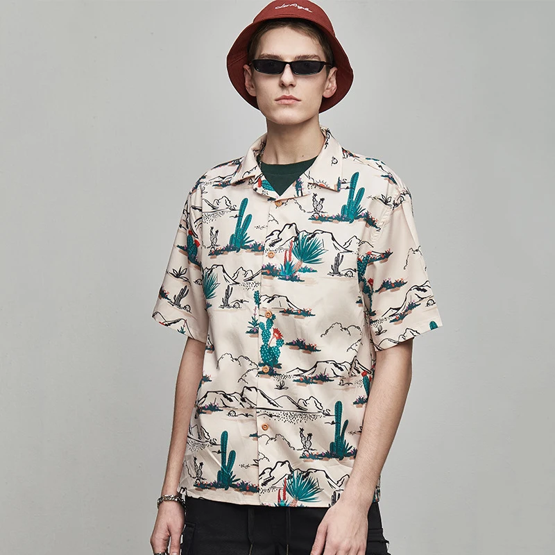 Gersri/Мужская рубашка с принтом кактуса; Повседневная гавайская рубашка с коротким рукавом; свободные праздничные Топы; модные топы; Camisa Hombre - Цвет: Pattern