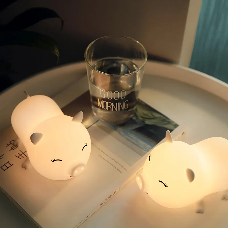 

New Exotic Doodle Pig Colorful with Sleeping Lights Charging Silicone Pat Light Night Cartoon Bed Usb Night Light