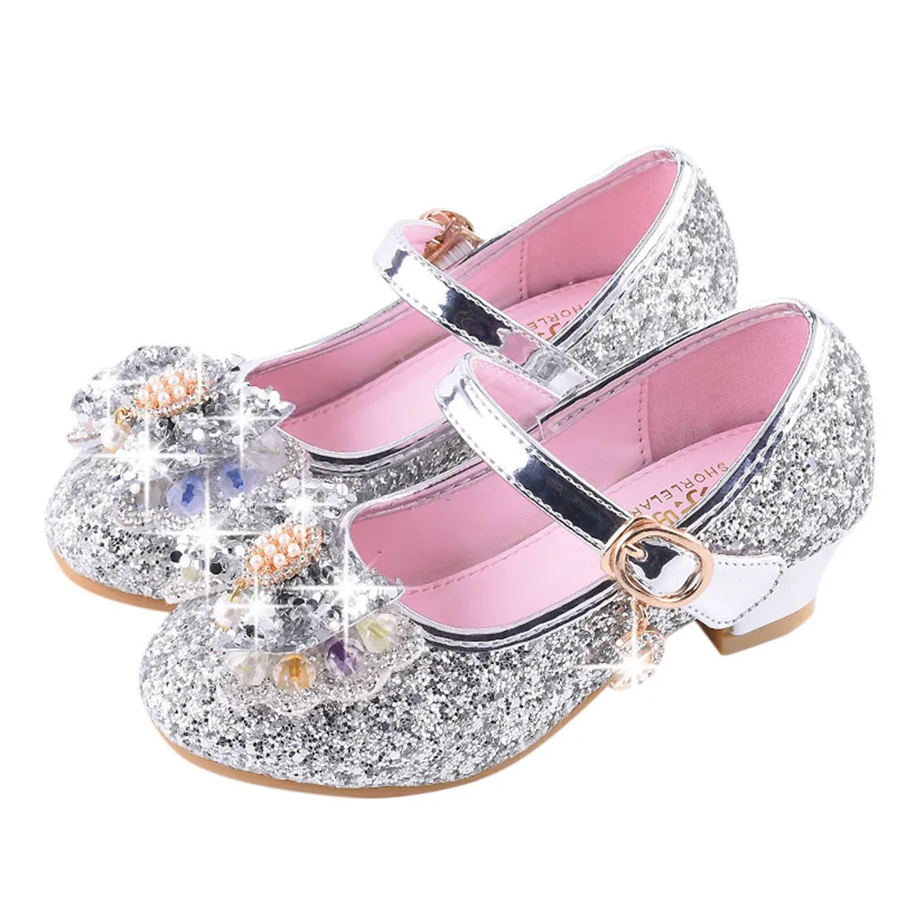 Kids Children Baby Girls Bowknot Bling Pearl Princess Single Dance Party Shoes