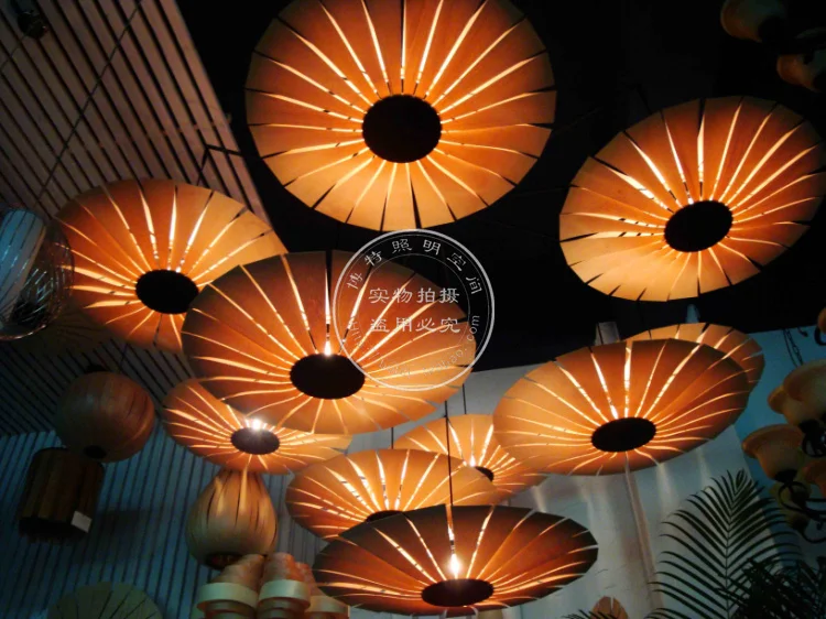 

Fashion Led Handmade Veneer Pendant Light Bamboo Living Room Lights Restaurant Lamp