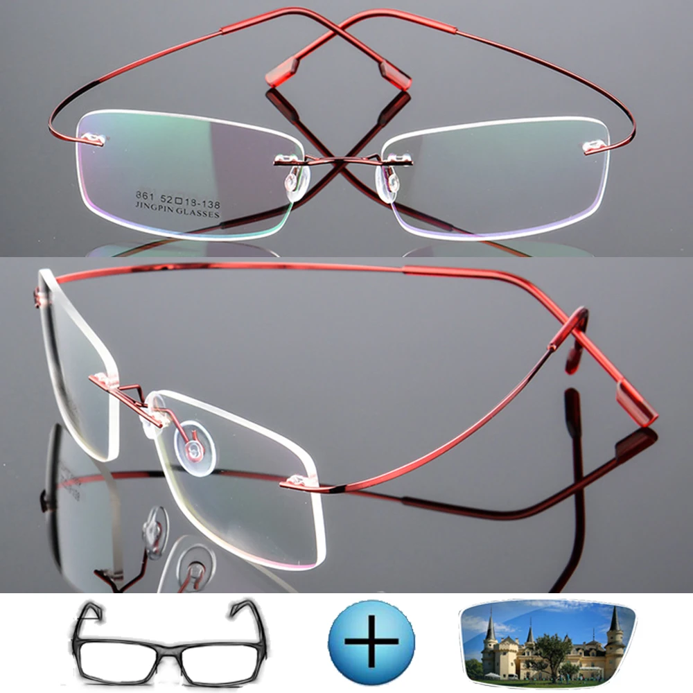 9 Colors Ultra-light Titanium Alloy Rimless Optical Frame Custom Made Prescription Glasses Photochromic Myopia Near-sighted photo