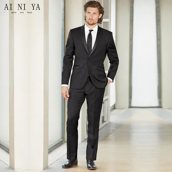

Cutsom Made Black Groom Tuxedos Two Buttons Lapel Wedding Business Occasion Suits Men's Wedding Suits (jacket+pants)
