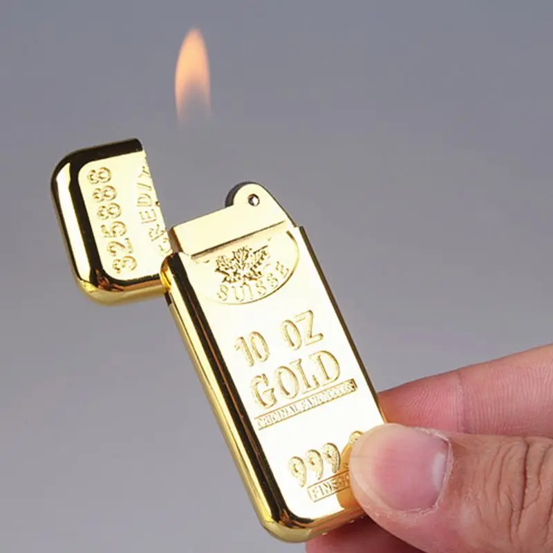 

Creative Inflated Butane Lighter Ultra-thin Bullion Gold Bar Shape Metal Refillable Cigarette Fire Starter Collection Gifts