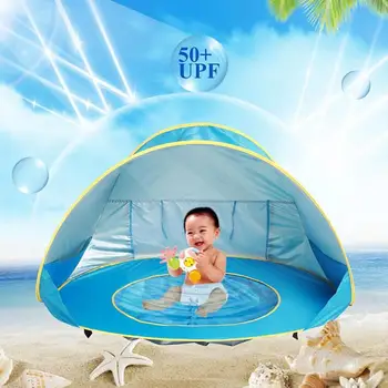 

Baby Kids Beach Ten Up Portable Shade Pool UV Protection Sun Shelter With A Pool Baby Beach uv-Protecting Sun Shelter
