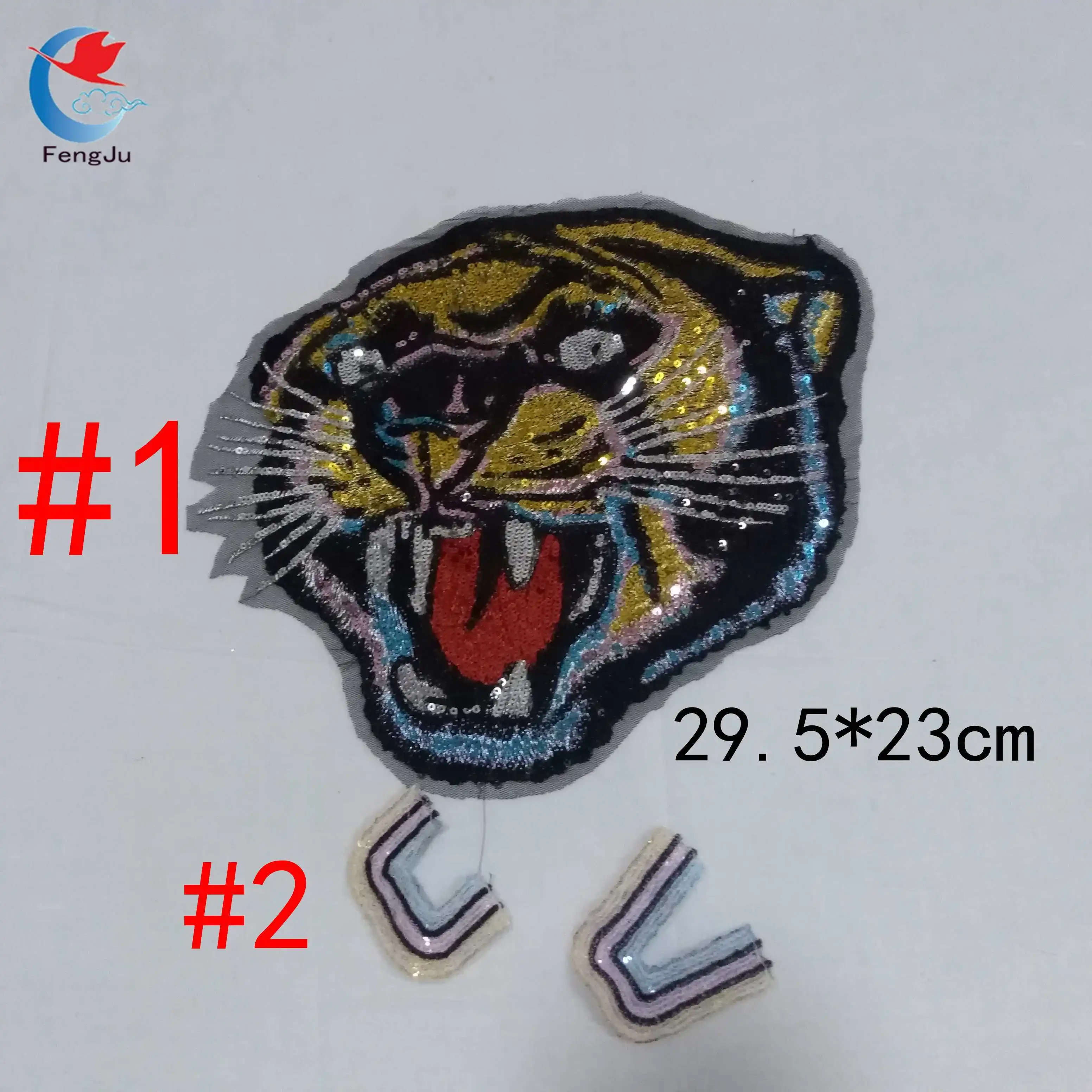 

FengJu sequined tiger with flower Patches for Clothing sew on Colorful Sequined Patch Badge Handmade Craft Decoration new letter