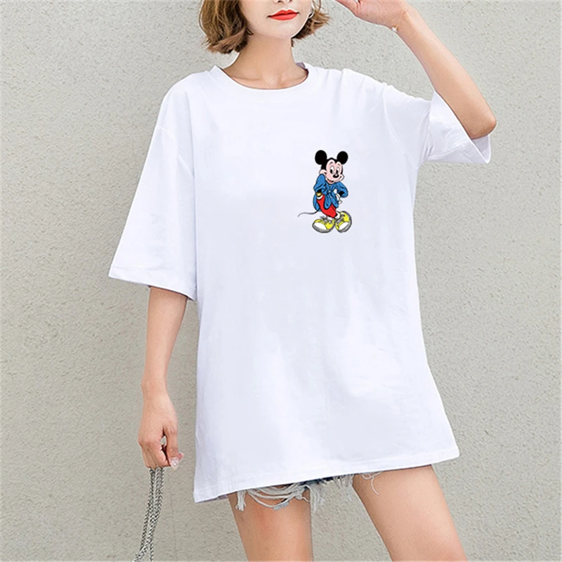 

New Summer Tshirt Mickey Mouse Cartoon Print Short Sleeve Harajuku Casual Streetwear Cotton Plus Size T Shirt Graphic Tees Women