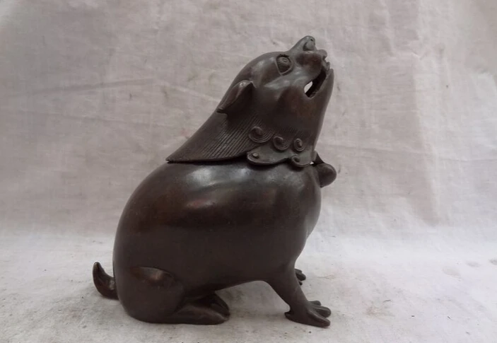 

song voge gem S4348 Chinese Bronze Wealth Unicorn Mouse Head Statue Buddhist Incense Burner Censer