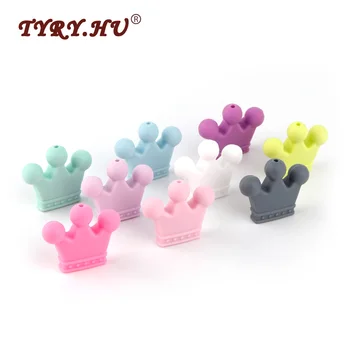 

TYRY.HU 10Pcs Crown Silicone Beads Baby Nursing Teether Beads BPA Free Baby Teether Colorful Bead Hand Made Funny Pacifier Toy