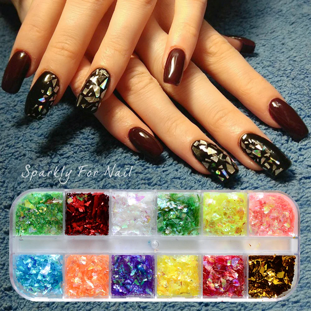

3D Sparkly Nail Sequins Paillette Irregular Shape Broken Glass Shell 3D Designs Mix Candy Color Flake Glitter Nail Tips LABGZ