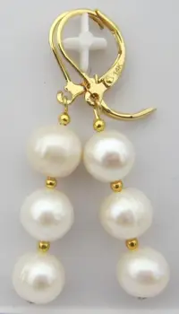 

Hot AAA 9-10mm Perfect South Sea White Pearl Earrings14k/20 Solid Gold Marked