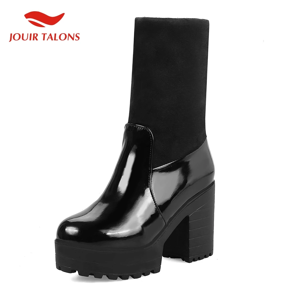 

On Sale 2019 INS Top Quality Boots Woman Shoes Women Square High Heels Platform Sock Boot Casual Shoes Woman Boots Female