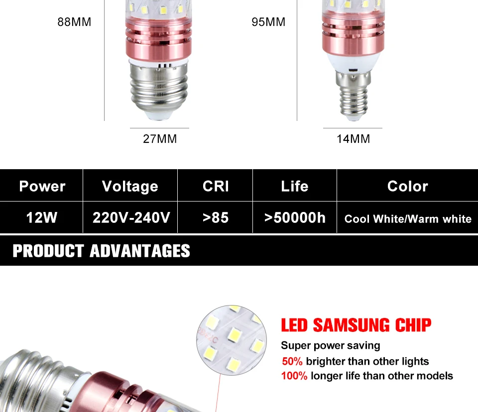 12W 16W Corn Bulb E27 LED E14 220V 2835 SMD Chandelier Candle LED Light For Home Lighting High Brightness High Lumen Light Bulb (3)