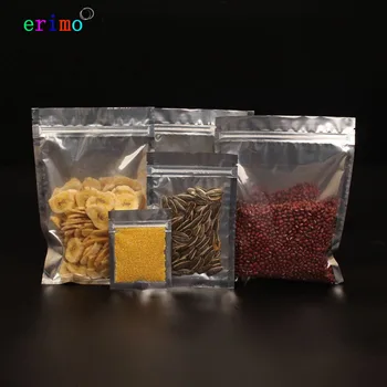 

Ferimo 100pcs Snack food packaging bags, transparent semi aluminum plated self sealing storage bags food sealed flat pockets