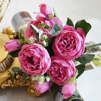 

Beauty Rose Peony Artificial Silk Flowers Small bouquet flores Home Party Spring Wedding Decoration Mariage Fake Flower