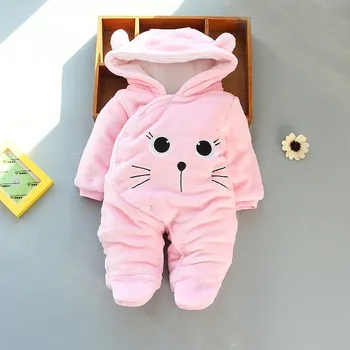 

Newborn baby girls winter rompers toddler warm plus velvet thick long-sleeved hooded jumpsuit for girls baby winter clothing