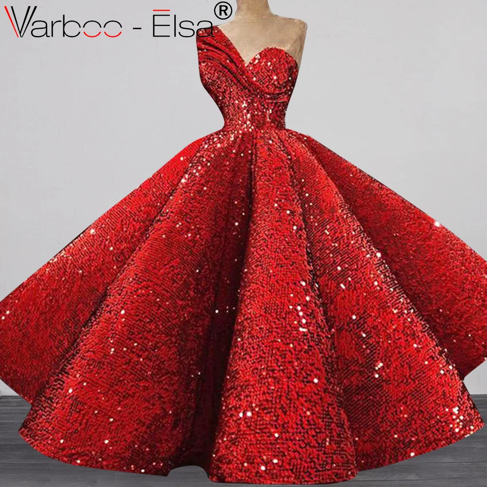 

VARBOO_ELSA Luxurious Ball Gown Evening Dress 2019 Sparkly red Kaftan Dubai Formal Arabic Sexy party Gown Formal Evening Dress