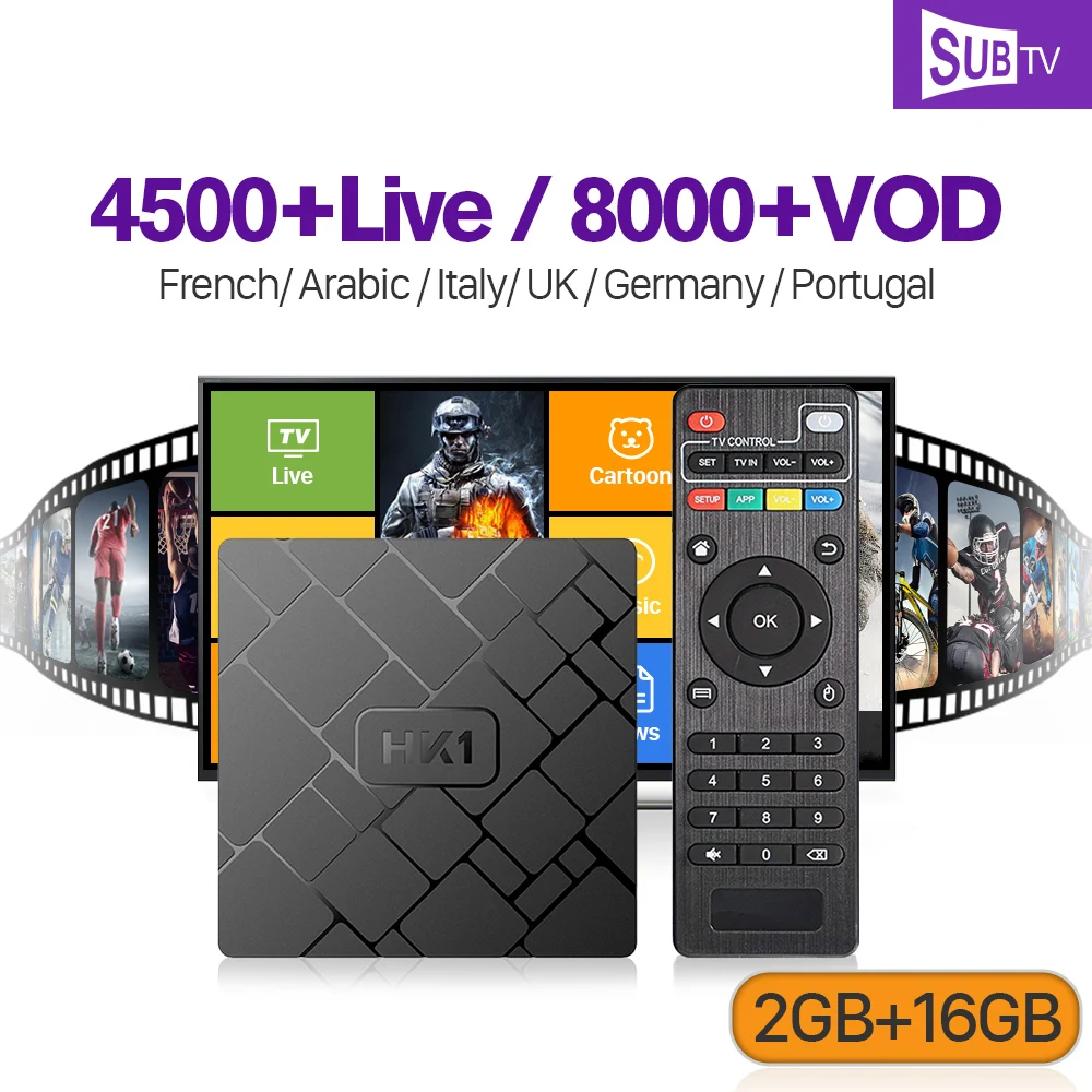 

SUBTV IPTV France Arabic Italy Canada HK1 Android 7.1 2G+16G IPTV France Arabic Italy Canada Android 7.1 SUBTV 1 Year IPTV Box